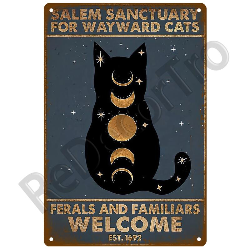 Retro Black Cat Metal Vintage Poster Funny Dog Wall Art Pet Sign Cafe Mural Plaque Metal Sign Tin Sign Plate Bathroom Home Decor