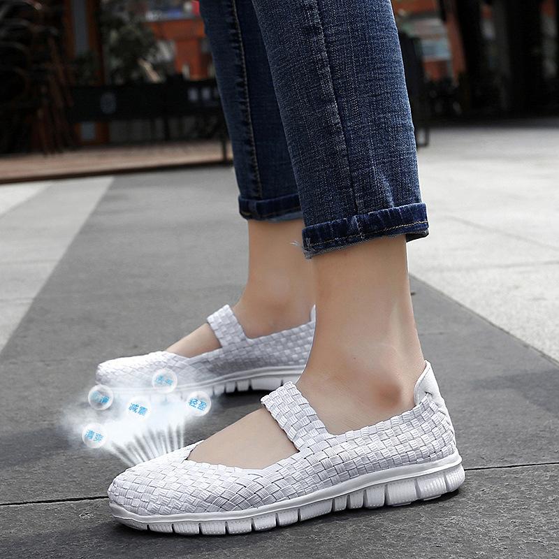 Large size breathable woven elastic band handwoven shoes women's single shoes large size flat bottom casual mother shoes tide