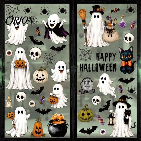 Clear Pattern Window Decal 6 Sheets Halloween Clings, Spooky Ghost Pumpkin Bat Decorative Film Sticker, Reusable Static Glass Decals for Holiday Party