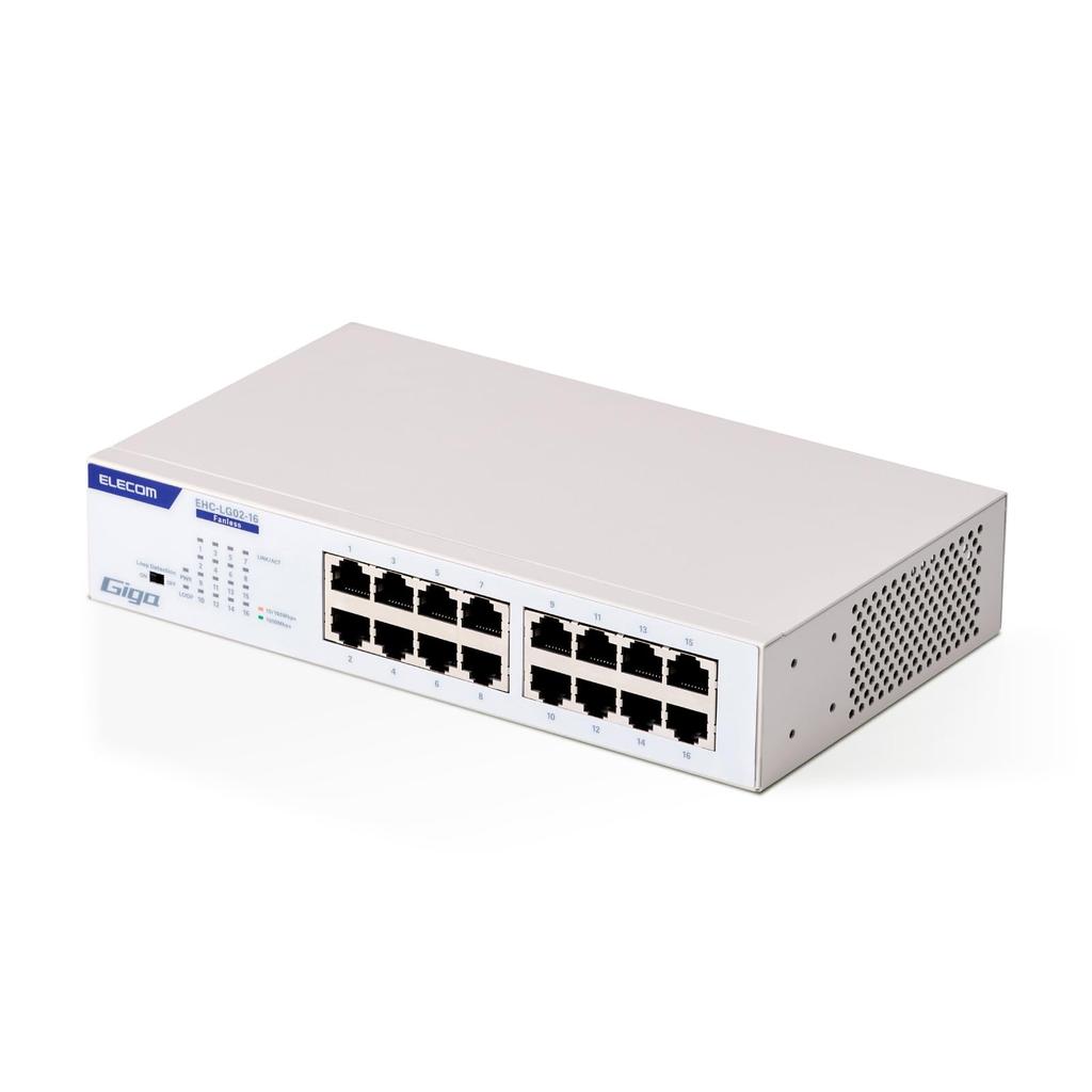 ELECOM Gigabit 1G Switching Hub with Power Metal and Quiet Fanless Operation EHC-LG02-16 16-Port Built-in Supply, Housing,