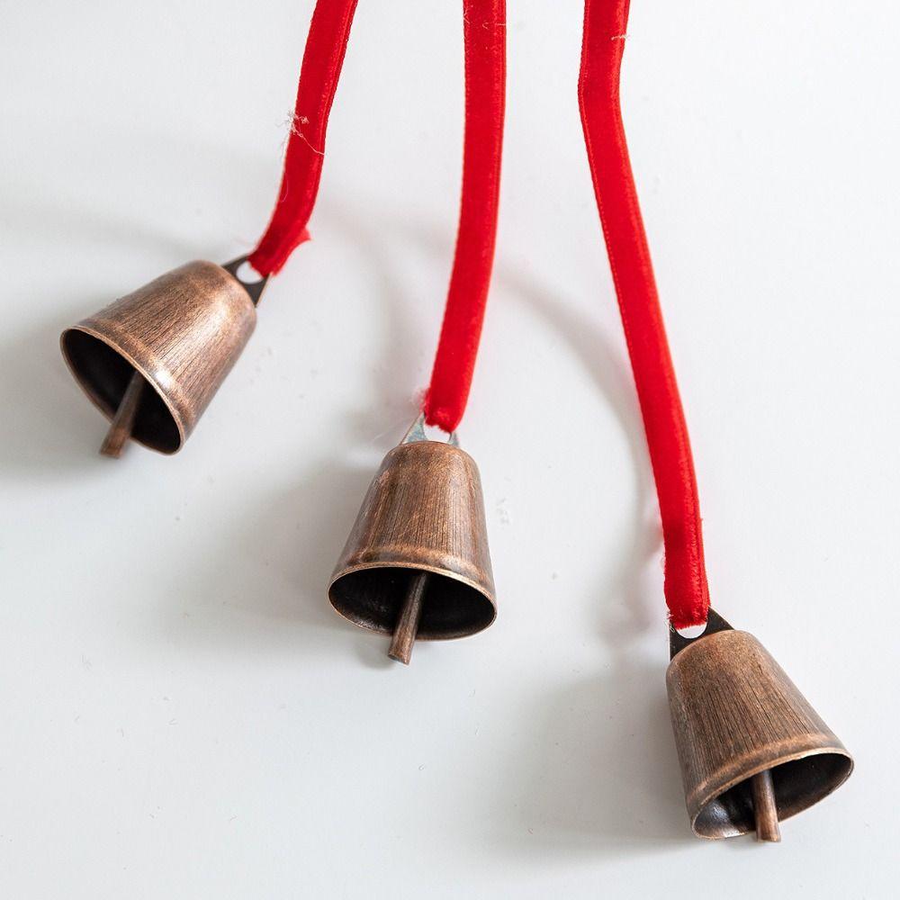 Iron Retro Christmas Bell Red Star Bow Car Decoration Xmas Tree Hanging Bells  Home Decoration