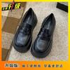 2025 Spring and Summer Height Increase Small Leather Shoes Platform Loafers Light One Pedal Popular Shoes British Style Women's Single Shoes