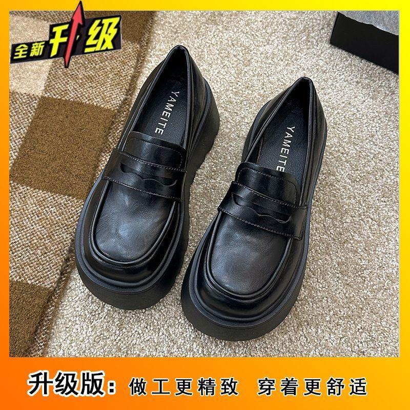 Single shoes small leather shoes women's 2025 spring and summer new thick-soled heightening British small single shoes