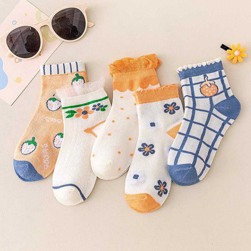 5 Pairs of Soft Cotton Children's Socks for Ages 1-12, Fashionable and Breathable for Summer