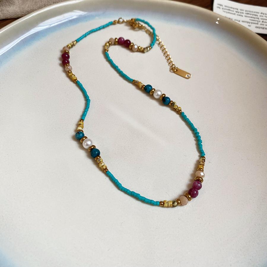 Summer dopamine stained glass crystal beaded necklace collarbone chain design sense niche item decoration