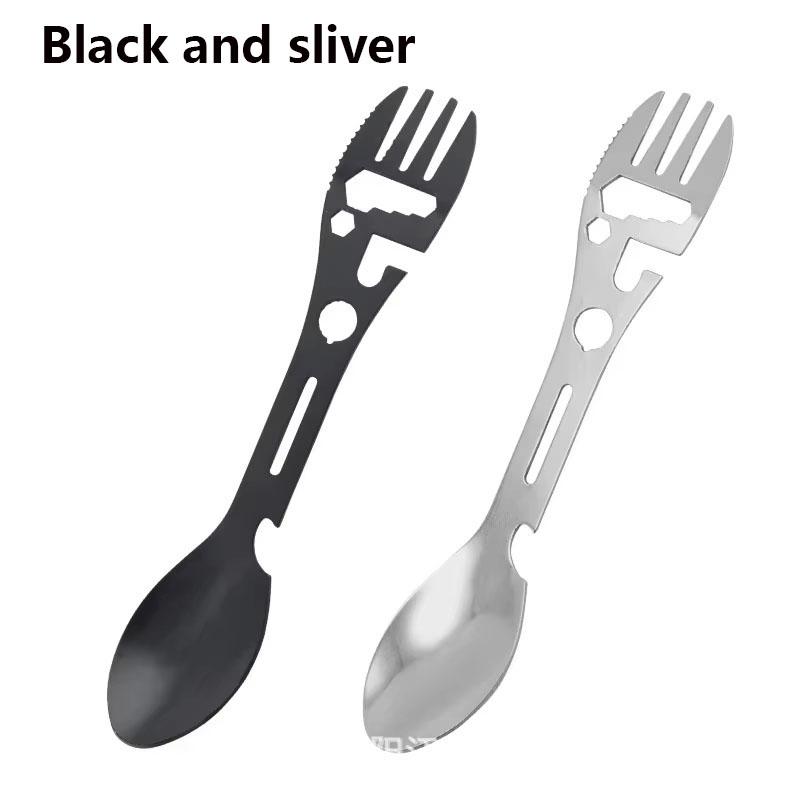Multitool Spoon Fork 10-in-1 Outdoor Camping Tableware Portable Bottle Opener Survival Gear for Travel Hiking Picnic