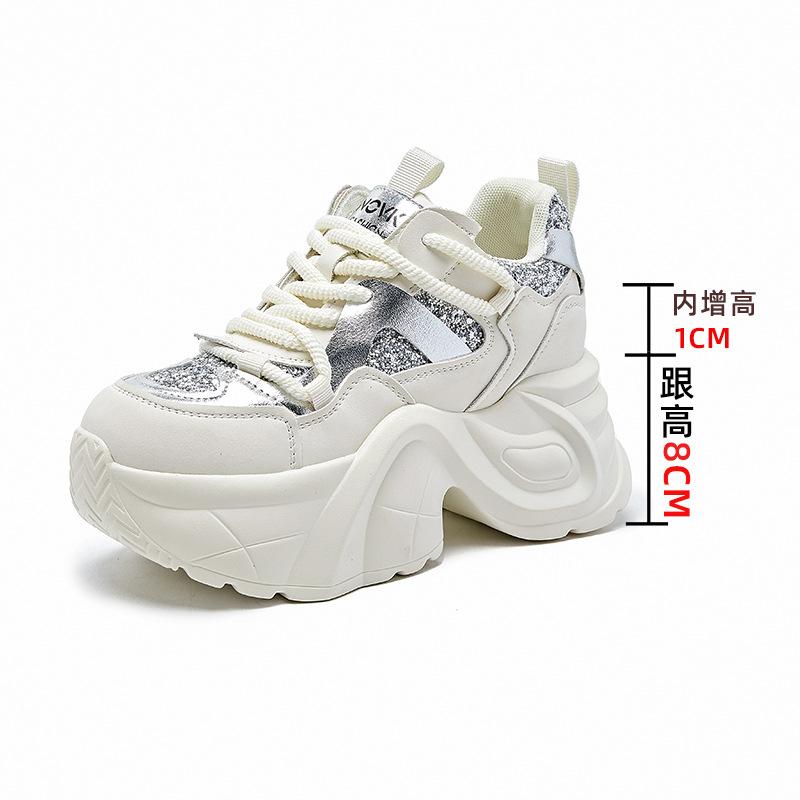 Wear high-end autumn new leather women's shoes thick sole inner height increase sports and leisure dad shoes children