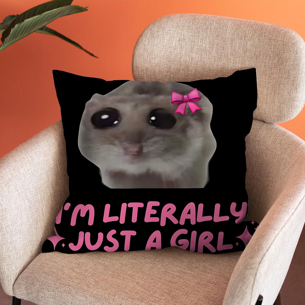 

Funny Sad Hamster Meme Pillow Case For Sofa Decor Home Car Office Printing Cushion Cover Decorations and Protector 30cmx30cm