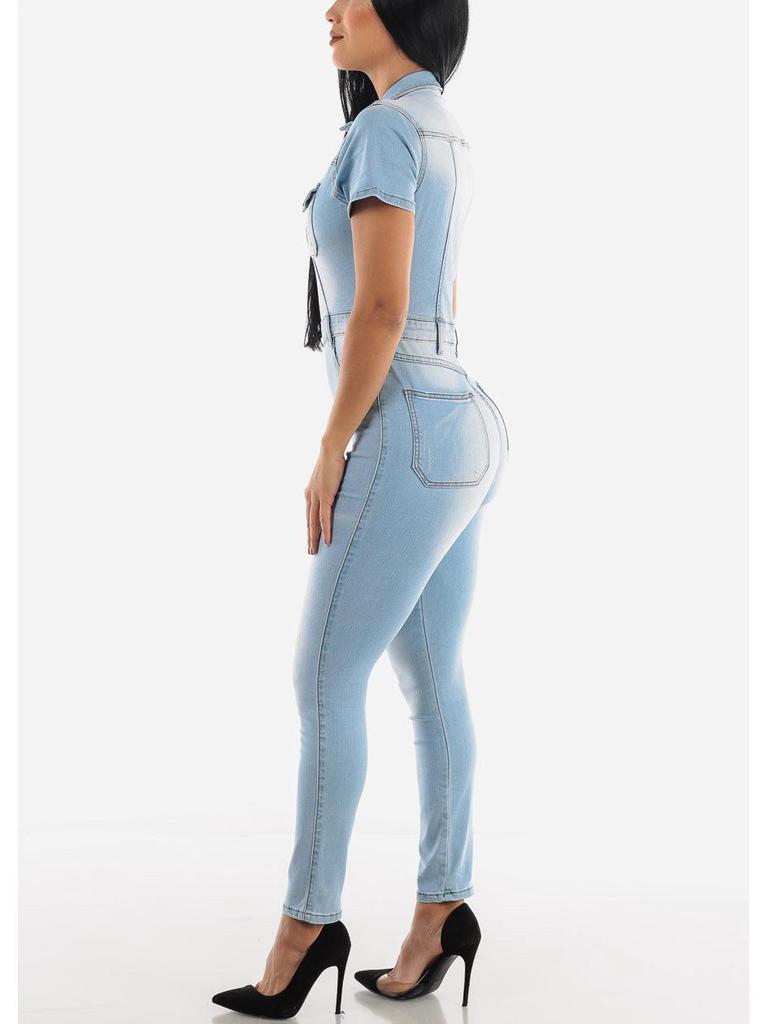 European American Slim-Fit Casual Waist-Cinching Jumpsuit Jeans Skinny Pants