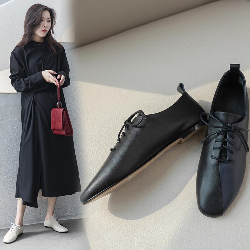2024 Women Flats Oxfords Shoes Natural Genuine Leather Flat Casual Shoes Cow Leather Mixed Colors Square Toe Shoes Lady 33-43