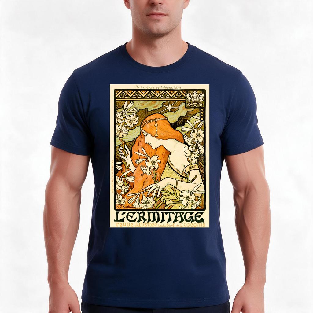 Revue L Ermitage By Paul Berthon 1897 French Artist Art Nouveau Lithograph Tshirt Summer Casual Cotton Tee Unisex Unisex Unisex