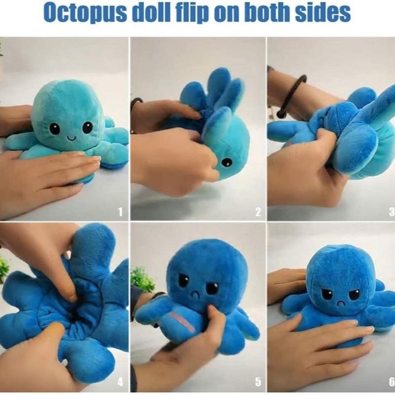 1pcs Cute Flip Octopus Stuffed Plush Doll Different Sides To Show Different Moods Soft Simulation Reversible Plush Toy for Kids