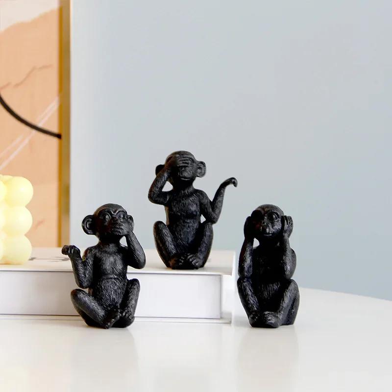 

3 Pcs/set Miniature Monkey Figurines Home Decorative Ornament Crafts Home Bedroom Dormitory Dormitory Decor Crafts Miniatures чёрный