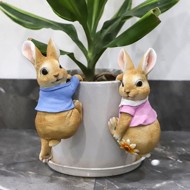 Funny Rabbit Statue Adorable Bunny Sculpture Resin Animal Figurine Decorative Ornament For Outdoor Fairy Garden Patio Yard Tree