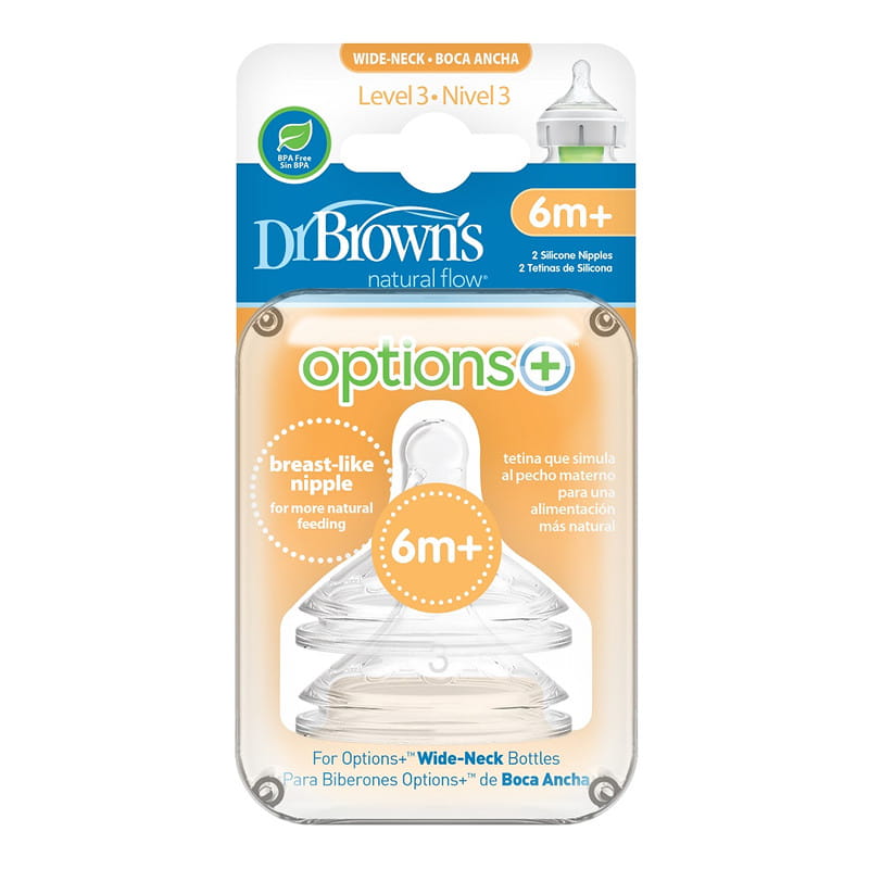 Options+ Wide Neck Bottle Nipples Level 3 (6M+), Dr Brown's