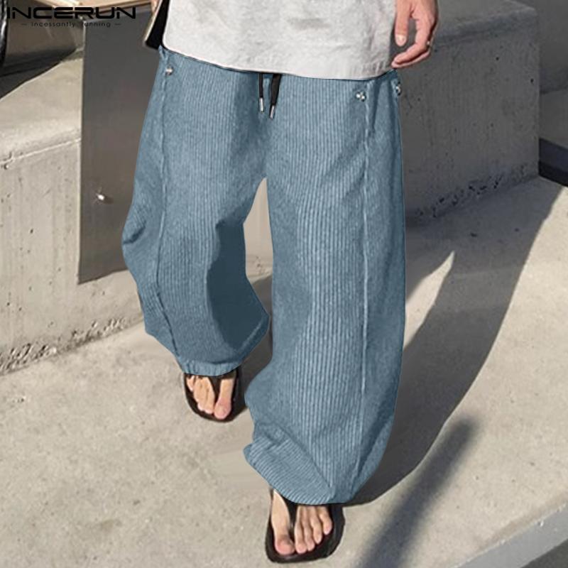 INCERUN Men Drawstring Elastic Waist Striped Casual Loose Harem Pants