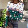 Women's Slim Fit Long Sleeve Base Layer T-Shirt with Christmas Print, Round Neck Pullover Top