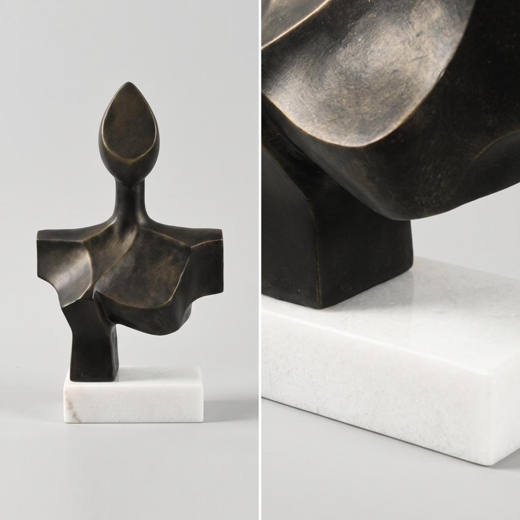 Torso Sculpture with Marble Base Modern Decorative Object Antiqued for Bookshelf