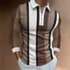 Long Sleeve Striped Polo Shirt, Half-Zip Slim Fit Casual Top