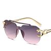 New Fashion Rimless Sunglasses For Men Double Bridge Style Leopard Aviator Frame Oval Female Sunglasses Glasses For Women Uv400