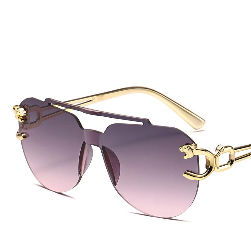 New Fashion Rimless Sunglasses For Men Double Bridge Style Leopard Aviator Frame Oval Female Sunglasses Glasses For Women Uv400