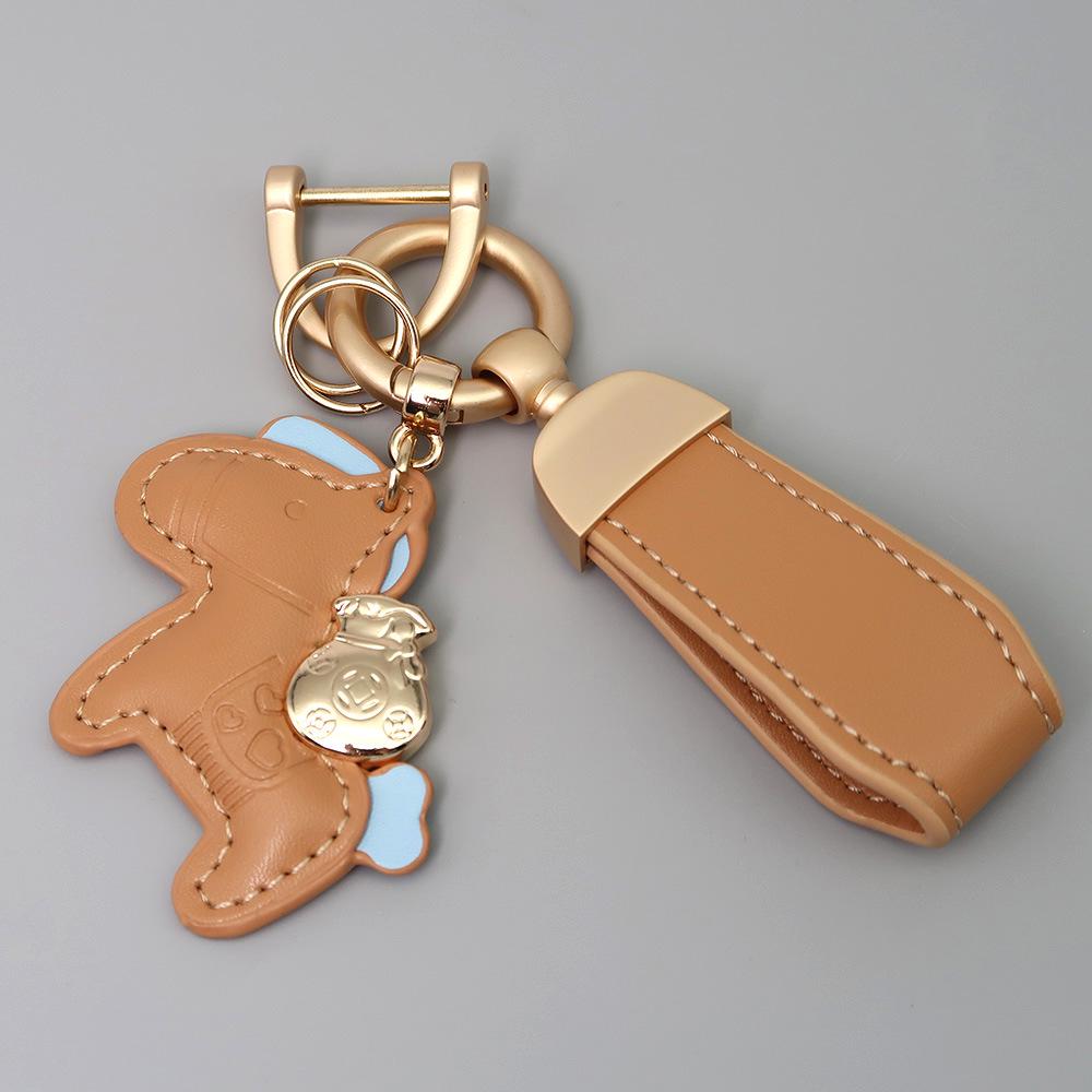 Kleiner Schaf- & Pferdeleder-Schlüsselanhänger mit Perlenanhänger - Gold