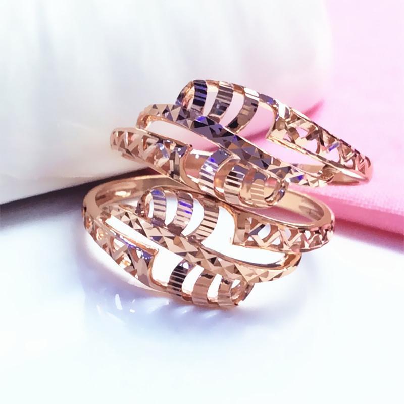 Purple Gold Hollow Car Flower Ring Cold Wind Rose Plated Rose Gold Wave Pattern Ring Jewelry Women