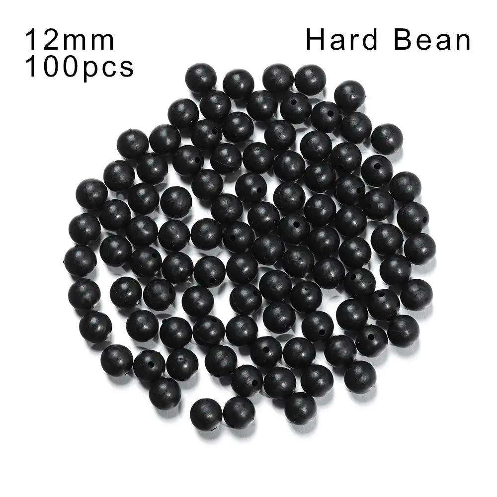 100Pcs Fishing Beads Space Stopper Black 3mm-12mm Round Soft and hard beans Fishing Lures bait Hook Rig Accessories