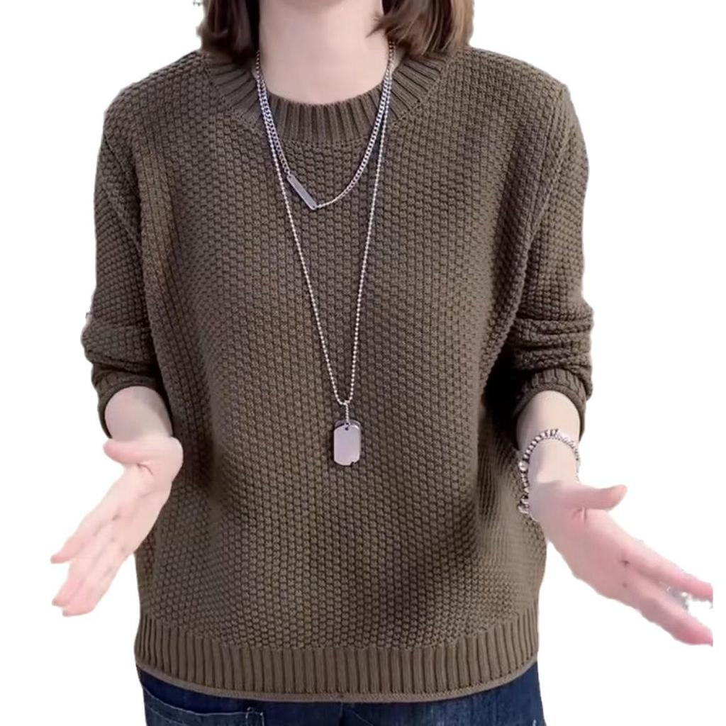 Women's Spring Loose Knit Pullover Sweater: High-End Round Neck, Slim Fit, Lazy Style