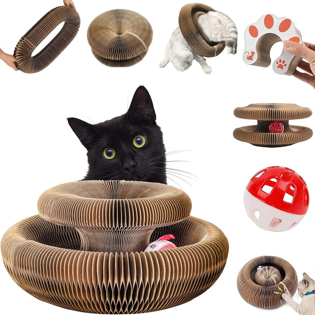 Magical Accordion Cat Scratching Board, Durable Indoor Interactive Pet Toy - Round Ball Track Magical Accordion Cat Scratching Board - Cat Toy