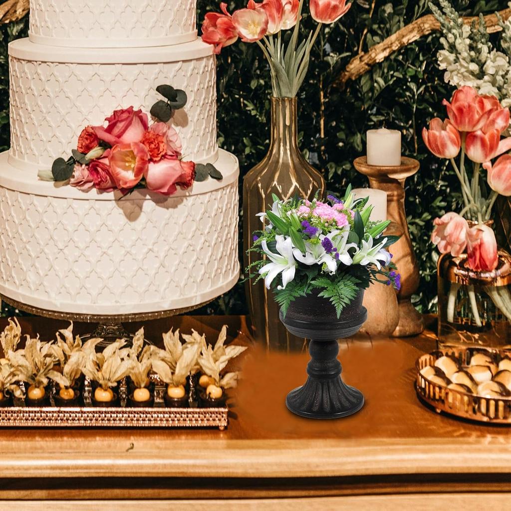 Angoily Classic Garden Urn Planter for Outdoor Plants Decorative Black Urn Planter Vintage Style Flower Pot for Home Garden Front Porch Door Deck