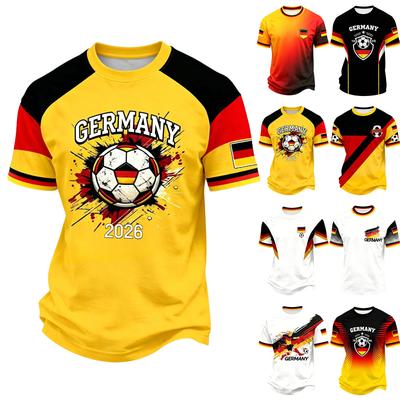 Men's Casual Printed Crew Neck Lightweight Breathable Short Sleeve Shirt Germany Soccer Themed Design Comfortable Fit