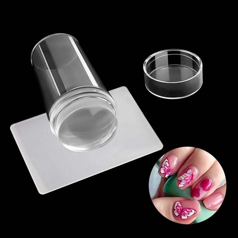 Transparent Nail Art Stamp Jelly Silicone Printing Nail Polish Stamping Template with Scraper French Manicure Stencil Tools