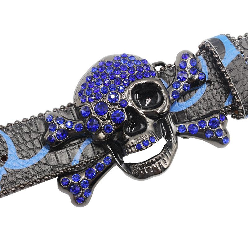 Skull Buckle Water Diamond European and American Men's Hip-hop Punk Belt Personalized Fashion Versatile Belt Women's Full Diamond Belt