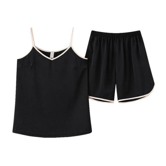Ice Silk Pajamas Set for Women Satin Camisole Sleepwear V Neck Cami Top Shorts Set Summer Two-Piece Lounge Homewear