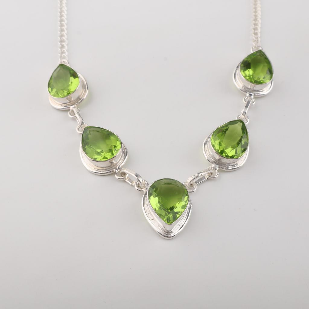 Peridot Gemstone Sterling Silver Handmade Necklace, 925 Silver Peridot Jewelry, Engagement Necklace RN-1-6