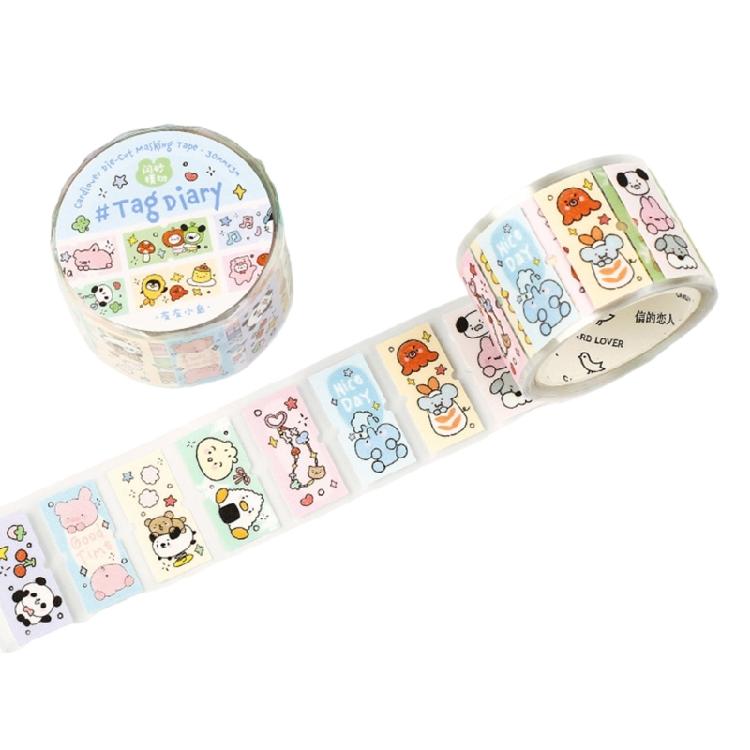 Scrapbooking Decorative Tape Glittering Cutout Tape Pre-cut Cartoon Sticker Roll For Journal Notebook Seal Envelope Card