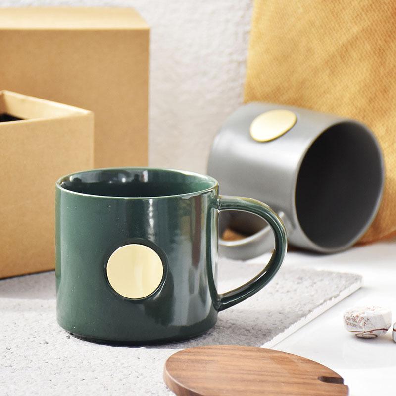 Korean Copper Seal Cup Couple Ceramic Cup Korean Simple Copper Seal High-End Office Home Coffee Cup