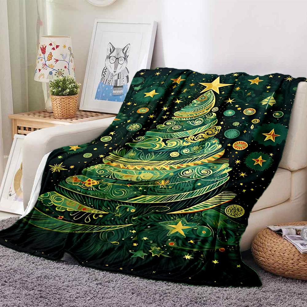 1pc Christmas Tree Decorations Blanket, Lightweight Flannel Throw Blanket for Sofa, Bed, Travel, Camping, Living Room, Office, Couch, Chair, and Bed