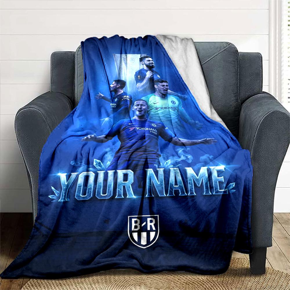 Chelsea Fc Football Player Personalized Text Blanket Gift Customizable Blanket Soft & Cozy Great for Home Decor Couch Bed Seaside
