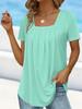 Summer Women's 2023 Solid Color Pleated Sexy Square Neck T-Shirt Fashion Casual Short Sleeve Loose Plus Size Commuter Top