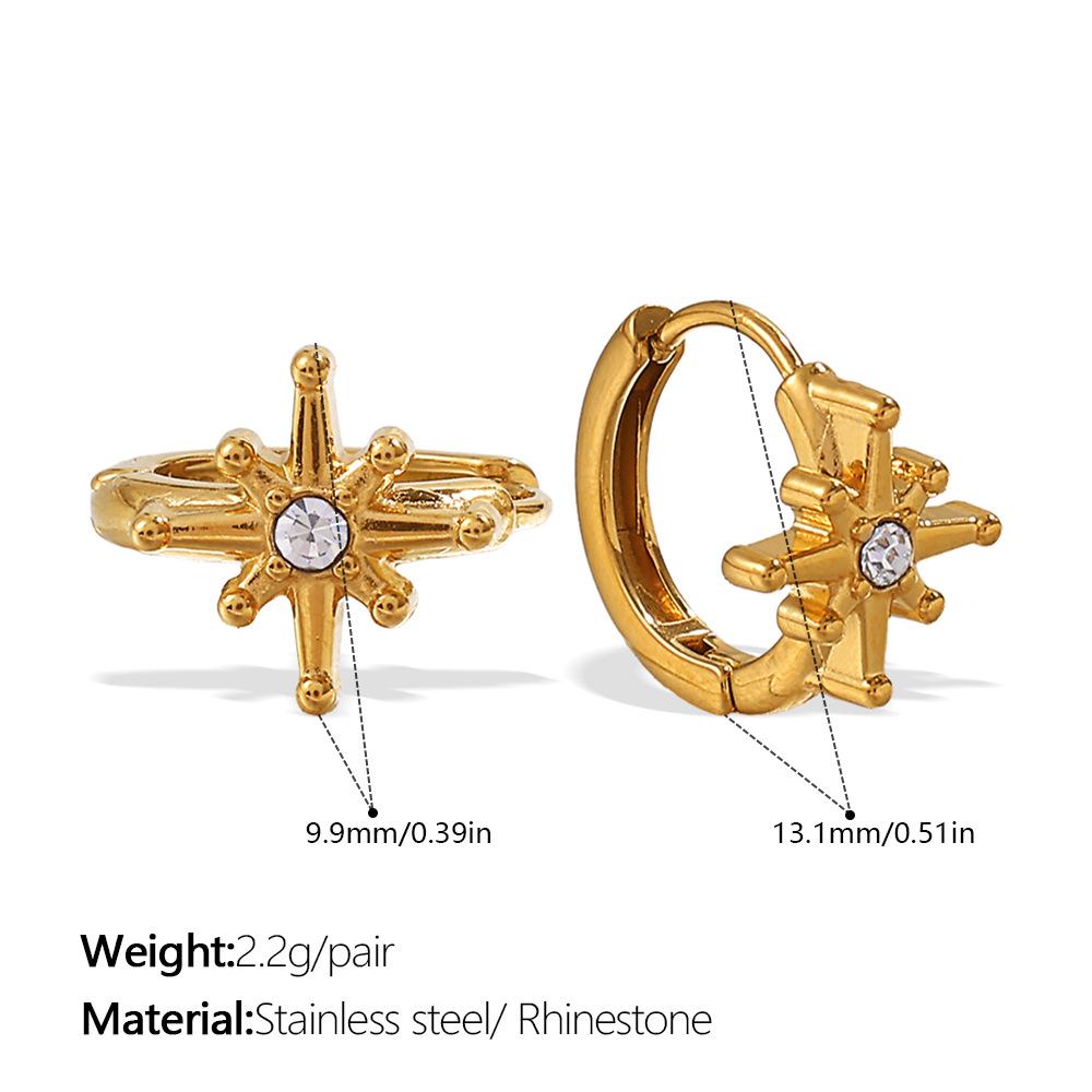 Women's Starburst Diamond-set Titanium Steel Hoop Earrings - Elegant Light Luxury Design