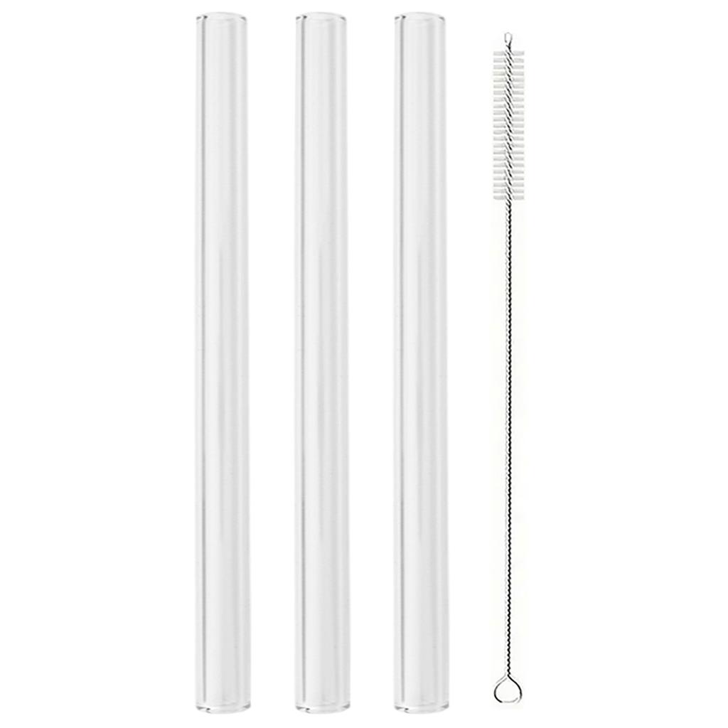 3pcs 14*200mm High Borosilicate Glass Straws Reusable Drinking Straw Set with Brush for Smoothies Bubble Tea Bar Accessories