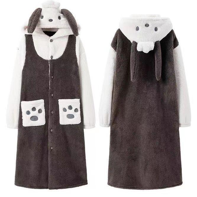 Cozy Mike Wazowski Fleece-Lined Hooded Pajamas - Winter Homewear with Short Sleeves