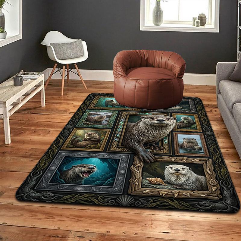 Otter Portrait Compilation Pattern Rug Floor Mat for Living Room or Bedroom Soft and Comfortable Carpet a Gift for Birthday and Holiday.