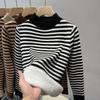 Sweater for Women Autumn Winter Thickened Warm Knitted Stripes Stretchy Long Sleeve Tops