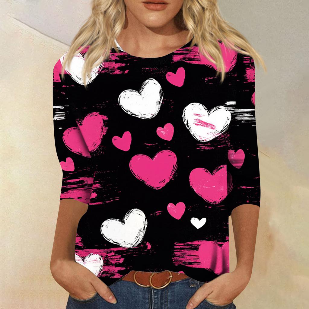 Women's Tops Three-quarter Sleeve Shirt V-neck Loose Casual Shirt Print T-shirt