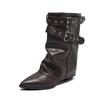 Fashion Versatile Retro Design Pointed Short Boots Willow Spikes Medium Boots Autumn and Winter Belt Buckle Thick Heel Stacked Boots