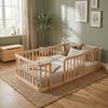 140×200cm Natural Wood Modular Baby Playpen, 7cm Standard-Compliant Gap, Rounded Edges, Universal Child Safety Fence for Indoors
