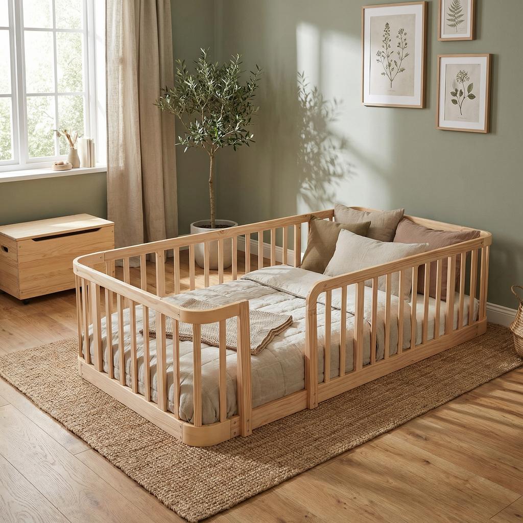 140×200cm Natural Wood Modular Baby Playpen, 7cm Standard-Compliant Gap, Rounded Edges, Universal Child Safety Fence for Indoors